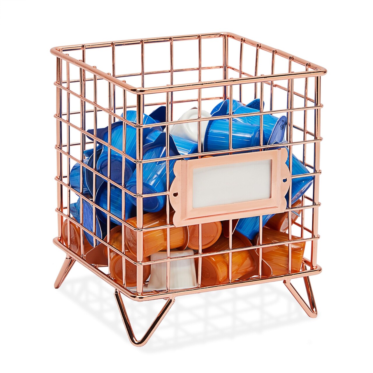 Coffee Pod Storage Organizer for Kitchen, Creamer Holder for Coffee Bar (5.25 x 6.5 In, Rose Gold)